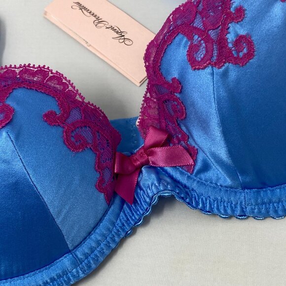 Agent Provocateur Molly Blue Pink Silk Bra 34B NWT $235 - Picture 12 of 16